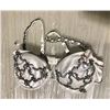 Image 2 : Leather corset with Bejeweled silver bra, bag feather boas and Garters