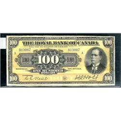 The Royal Bank of Canada  $100  1913  N