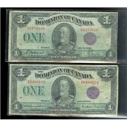 Lot of two notes.  1923  $1  Purple sea