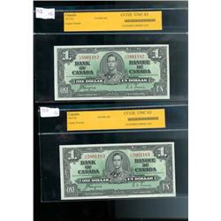 BC-21d, 1937 $1 CCGS UNC63.  Lot of two