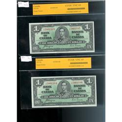 BC-21d, 1937 $1 CCGS UNC63.  Lot of two