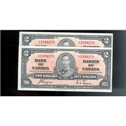 Lot of two sequential 1937 $2 notes.  B