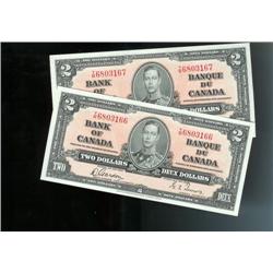 Lot of two sequential 1937 $2 notes.  B