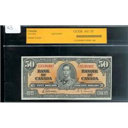 BC-26b. 1937 $50 CCGS AU55.  A superb f