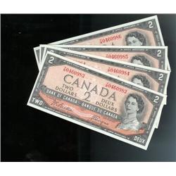 Lot of 4 consecutive  1954 $2 Beattie-C