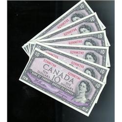 Lot of 6 consecutive  1954 $10   Beatti