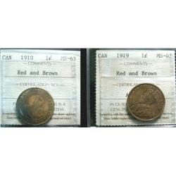 1910 & 1919 ICCS MS63RB.  Both clean ex