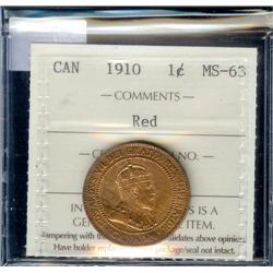 1910 1¢  ICCS MS63 Red, 75% red lustre.