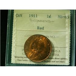 1911 1¢ ICCS MS65 Red.  Exceptionally c