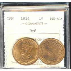 1914 1¢ ICCS MS65 Red PQ+.  Fully struc