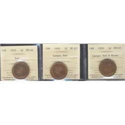 1919 1¢ MS64RD,1920MS63RD & MS63RB & .
