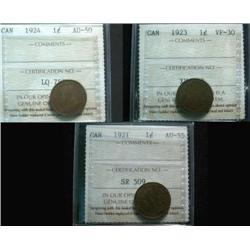 1921 1¢ ICCS AU55, 1923 1¢ ICCS VF30 &
