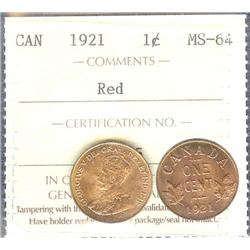 1921  1¢  ICCS MS64 Red.  90% red luste