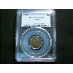 1925 1¢ PCGS MS64BN.  A gem lustrous br