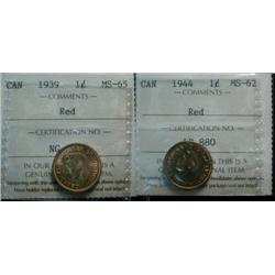 1939 1¢ ICCS MS65RD & 1944 ICCS MS62RD.