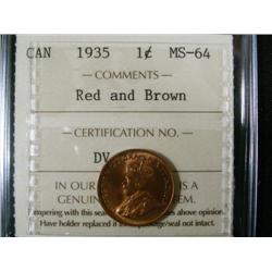 1935 1¢ ICCS MS64RB, Lots of lustre wit