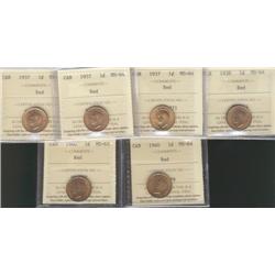 1937 x 3, 1938 & 1940 x 2  1¢.  Lot of