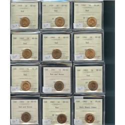 Lot of 12 ICCS graded coins.  1 Cent; 1