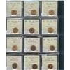 Image 1 : Lot of 12 ICCS graded coins.  1 Cent; 1