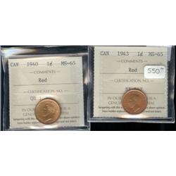 1940, 1943  1¢  ICCS MS65 Red.  Both co