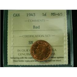 1943  1¢  ICCS MS65 Red.  Full red lust