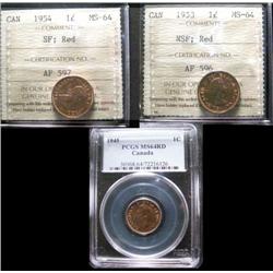 1945 1¢ PCGS, 1953 NSF 1¢ ICCS & 1954 S
