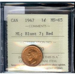 1947 ML Blunt 7 1¢  ICCS MS65 Red, 90%