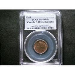 1948 1¢ A btwn Denticles PCGS MS64RD.