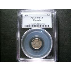 1871 5¢ PCGS MS63.  An attractive coin