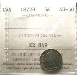 1872H 5¢ ICCS AU50.  A nice well struck