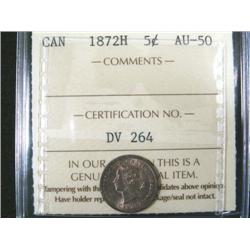 1872H 5¢ ICCS AU50.  Superb example wit