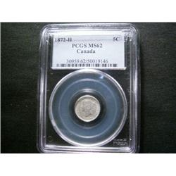 1872H 5¢ PCGS MS62.  A blast white exam