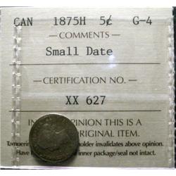 1875H 5¢ ICCS G4.  Small date variety.