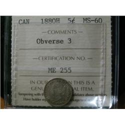 1880H  5¢  ICCS MS60.  Light golden ton