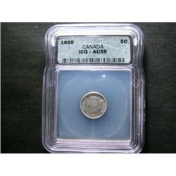 1888 5¢ ICG AU58.  A well struck lustro