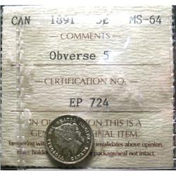 1891 5¢ ICCS MS64.  An real gem f a coi