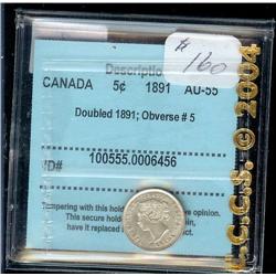 1891  Doubled 1891, obverse 5  5¢  CCCS