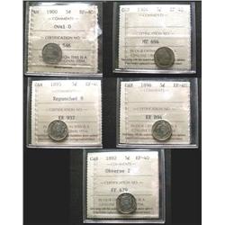 1892, 1893, 1896, 1900 Ov 0 & 1904 5¢.