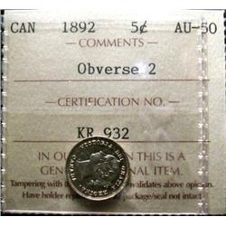 1892 5¢ ICCS AU50. A twin of the above