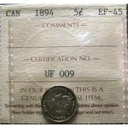 1894 5¢ ICCS EF45.  Strongly struck and