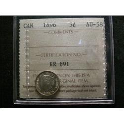 1896 5¢ ICCS AU58.  Well defined lustro