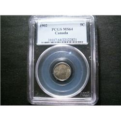 1902 5¢ PCGS MS64.  Darkish blue/brown