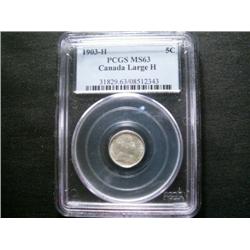 1903H 5¢ PCGS MS63PQ.  Large H Variety,