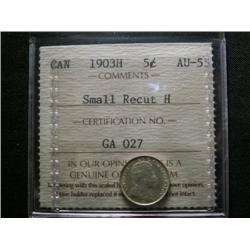 1903H 5¢ ICCS AU55.  Small H, re-cut va