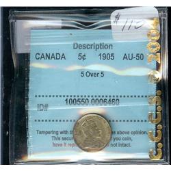 1905 5 over 5 variety 5¢  CCCS AU50.  H