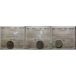 1911 & 1913 5¢ both ICCS MS60 and 1914