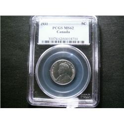 1931 5¢ PCGS MS62.  A strong strike exa