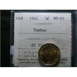 1942 Tombac  5¢  ICCS MS65.  Fully stru