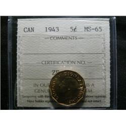 1943 Tombac  5¢  ICCS MS65.  Fully stru