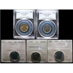 1943 5¢ PCGS, 1944 ICCS x 2, 1946 PCGS
